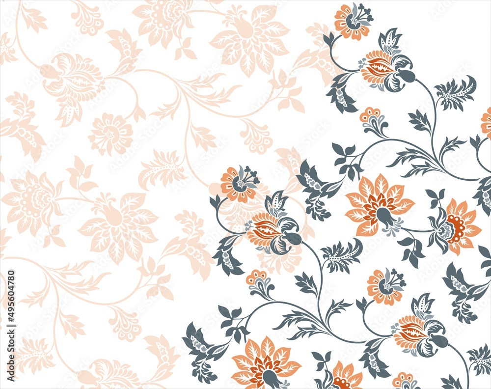 Colorful paisley floral pattern , textile swatch , India	