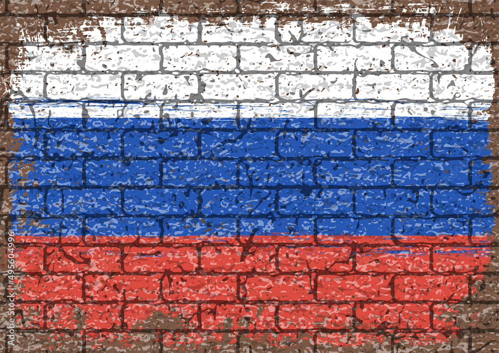 Fototapeta premium レンガの壁に描かれたロシア国旗のベクター素材