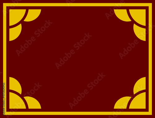 Vector burgundy maroon background or advertising banner with golden border frame. Simple rectangular horizontal sign, card, plaque, signboard, sticker or wine bottle label