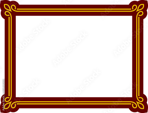 Vector yellow and red art border frame isolated on white background. Classical baroque style picture or photo frame