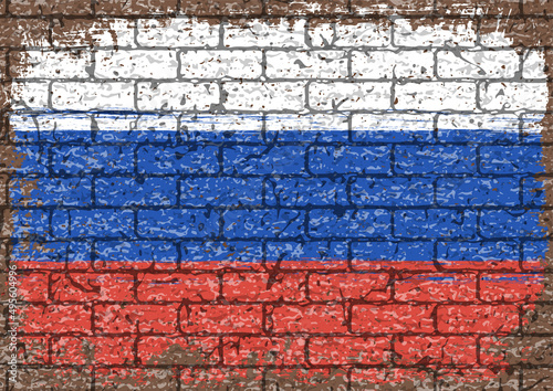レンガの壁に描かれたロシア国旗のベクター素材