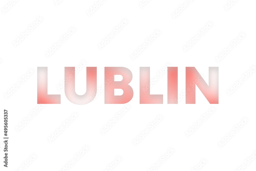 Lublin lettering decorated with white and red blurred gradient. Illustration on white, cut out clipart elements for design decoration, sticker, t-shirt print, banner, apps, web Lublin lettering decorated with white and red blurred gradient. Illustration on white, cut out clipart elements for design decoration, sticker, t-shirt print, banner, apps, web