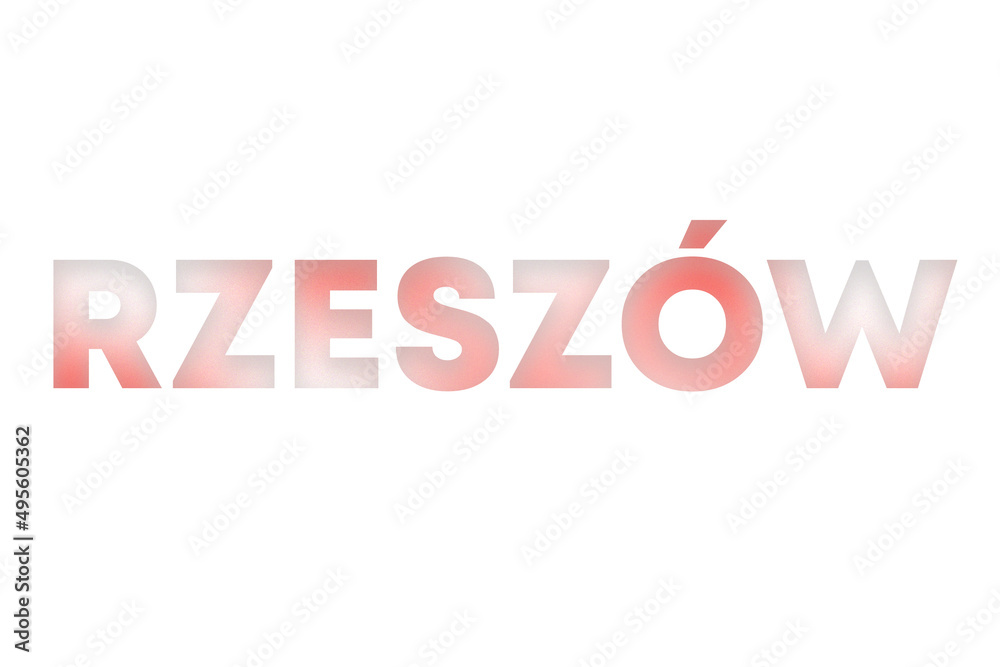 Rzeszow lettering decorated with white and red blurred gradient. Illustration on white, cut out clipart elements for design decoration, sticker, t-shirt print, banner, apps, web Rzeszow lettering decorated with white and red blurred gradient. Illustration on white, cut out clipart elements for design decoration, sticker, t-shirt print, banner, apps, web