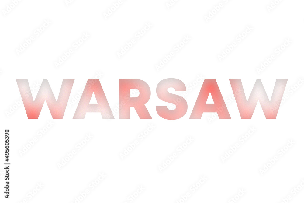 Warsaw lettering decorated with white and red blurred gradient. Illustration on white, cut out clipart elements for design decoration, sticker, t-shirt print, banner, apps, web Warsaw lettering decorated with white and red blurred gradient. Illustration on white, cut out clipart elements for design decoration, sticker, t-shirt print, banner, apps, web