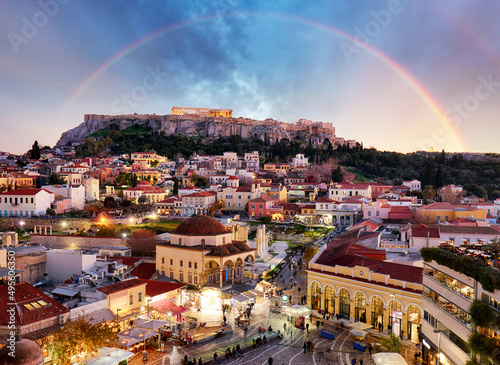 Greece - Acropolis with Parthenon temple with rainbow in Athens