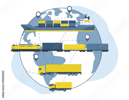 The concept of multimodal transportation. Vector illustration.