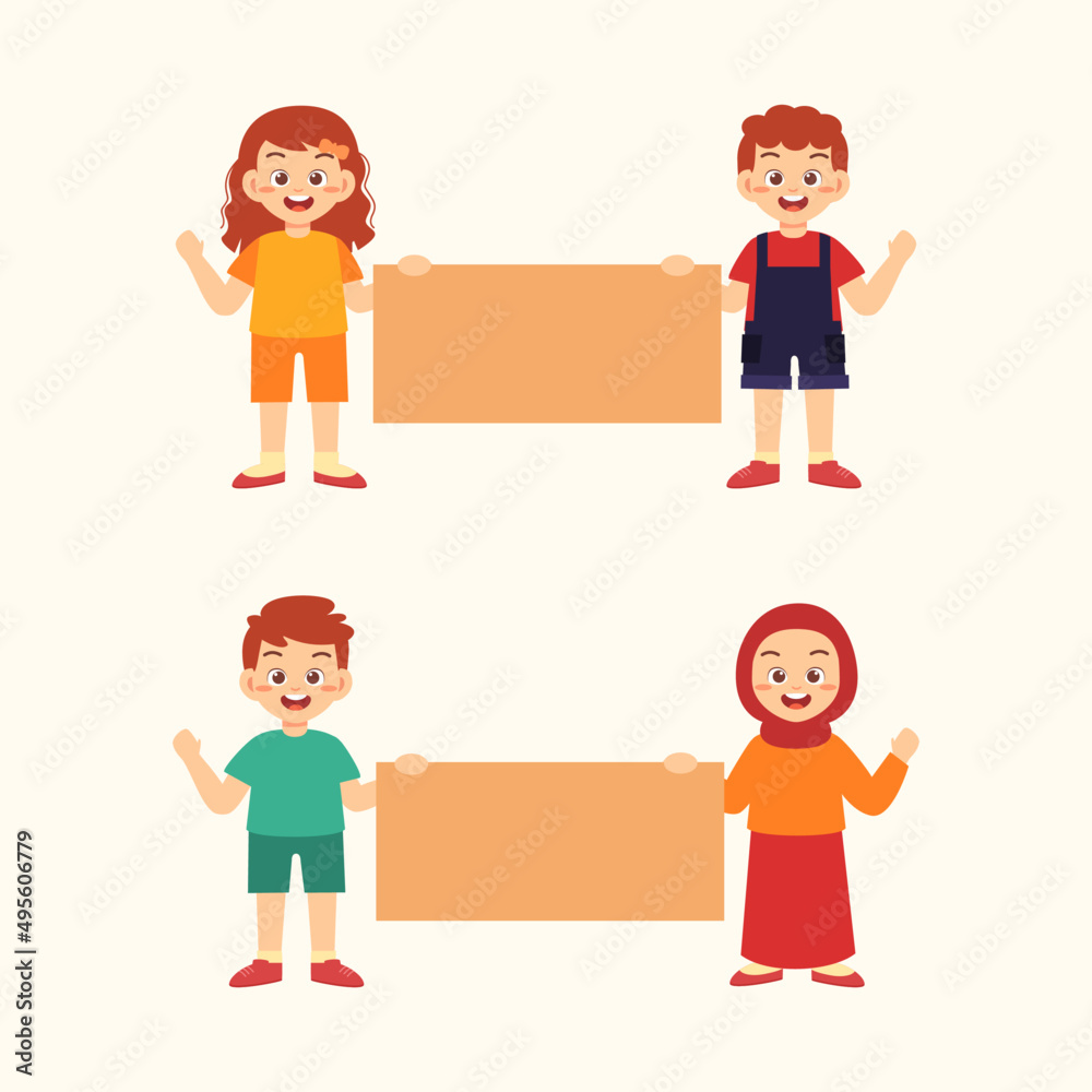 boy and girl holding banner