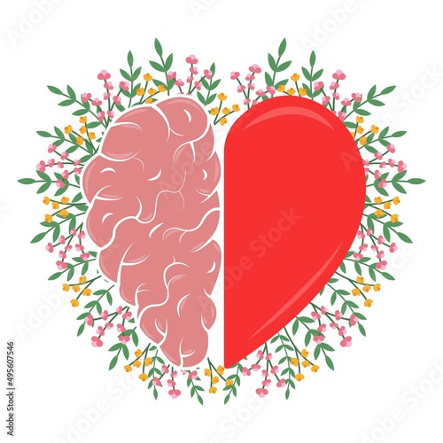 Heart and Brain concept. Emotional Quotient and Intelligence. Icon and logo. Emotions and rational thinking. Balance between soul and intellect.