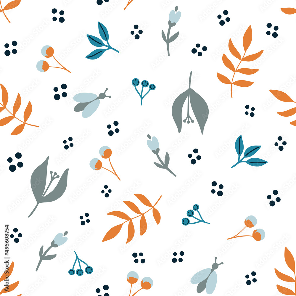 Seamless pattern with creative decorative flowers in scandinavian style. Great for fabric, textile. Vector background