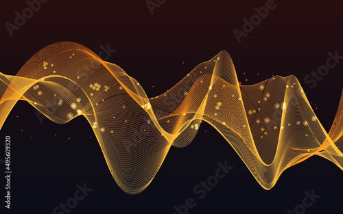 Golden yellow orange wave vector with starlight transparent dark background