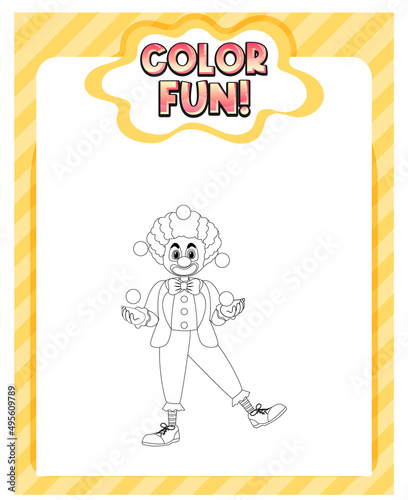 Worksheets template with color fun! text and clown outline