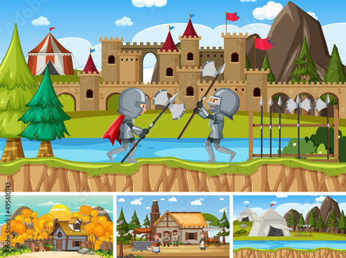 Set of different scene medieval