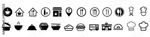 Restaurant related vector icon set. cafe illustration symbol collection. chef sign, cook logo.