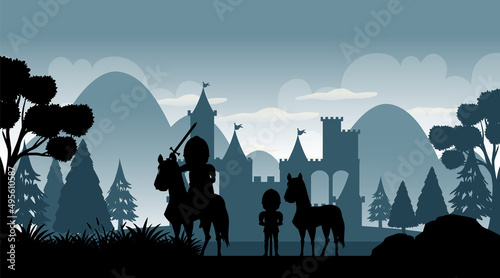 Silhouette medieval cartoon background