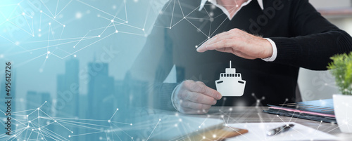 Quadro em tela Concept of boat insurance; panoramic banner