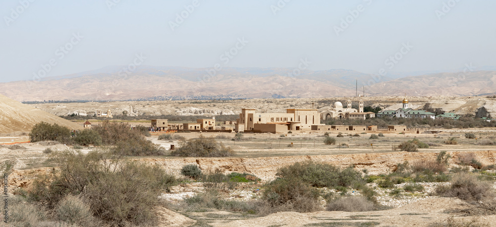 The building  of the abandoned Ethiopian Orthodox Monastery and the Russian Pilgrim Residence on the Jordanian side near the Baptismal Site of Jesus Christ - Qasr el Yahud near to Jericho in Israel