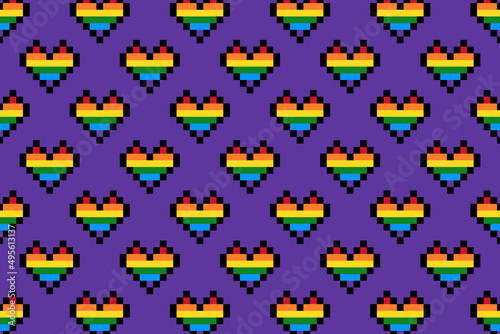Rainbow heart pixel art seamless pattern LGBTQ photo