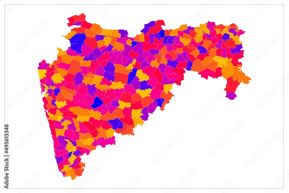 Maharastra state india Tahasil Map on various pink , blue , red and yellow illustration on white background