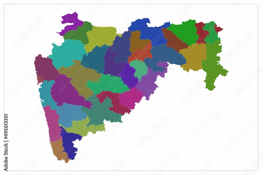 Beautiful Color Map illustration of Maharastra India state Map