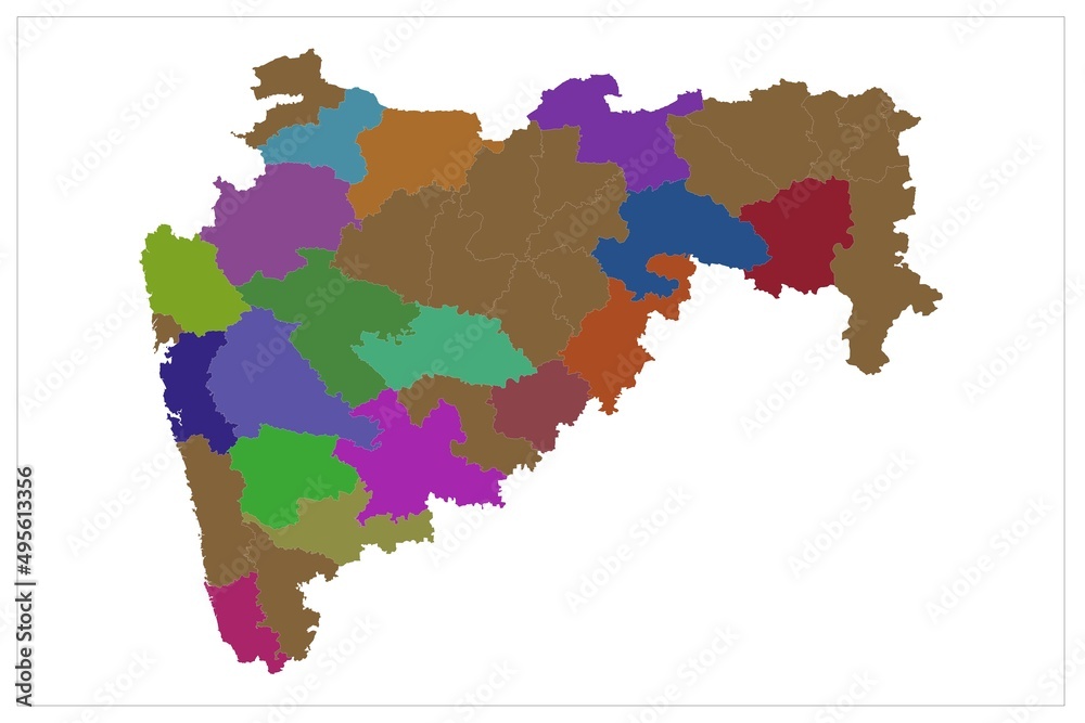 Obraz premium Beautiful Color Map illustration of Maharastra India state Map