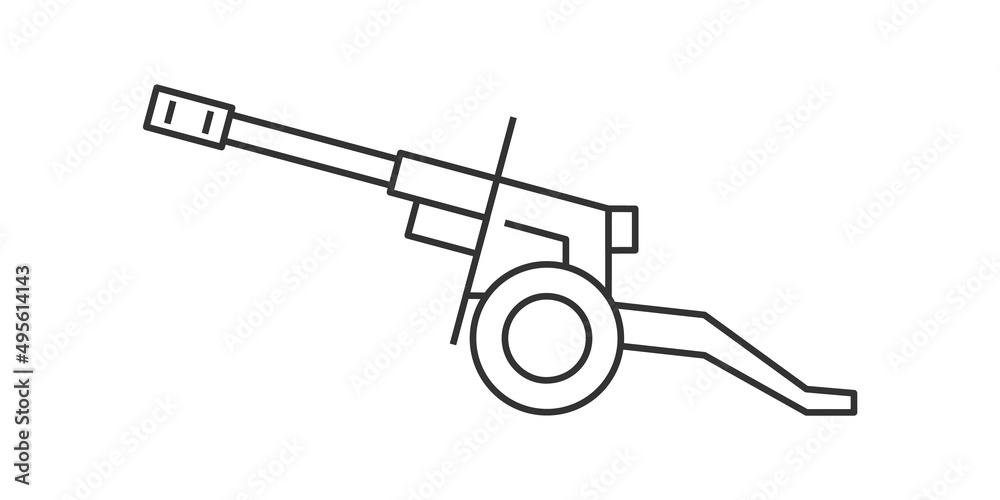 Artillery line vector icon. Howitzer. Editable stroke