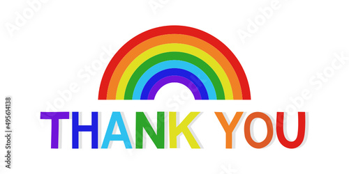 Rainbow with thank you text on white background.