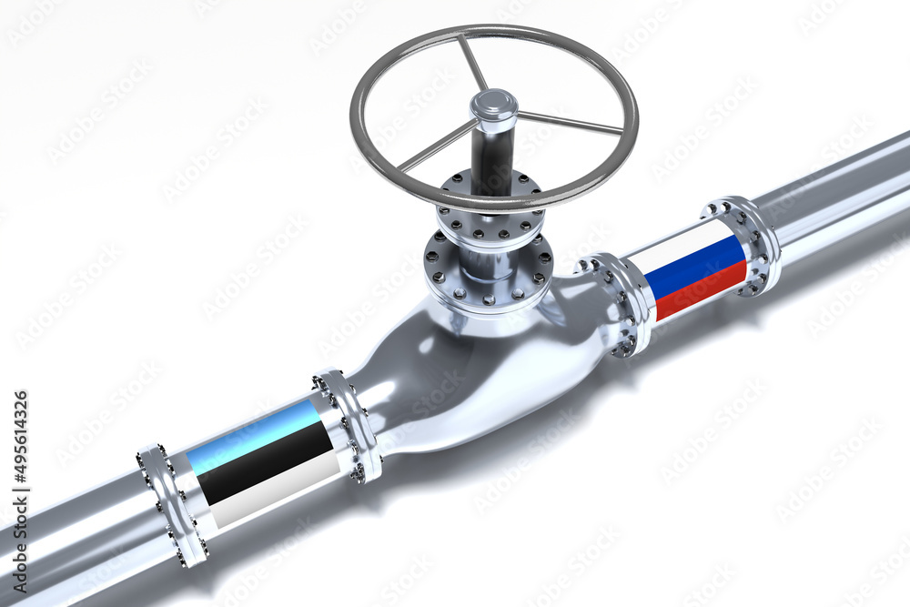Gas pipeline, flags of Estonia and Russia - 3D illustration Gas pipeline, flags of Estonia and Russia - 3D illustration