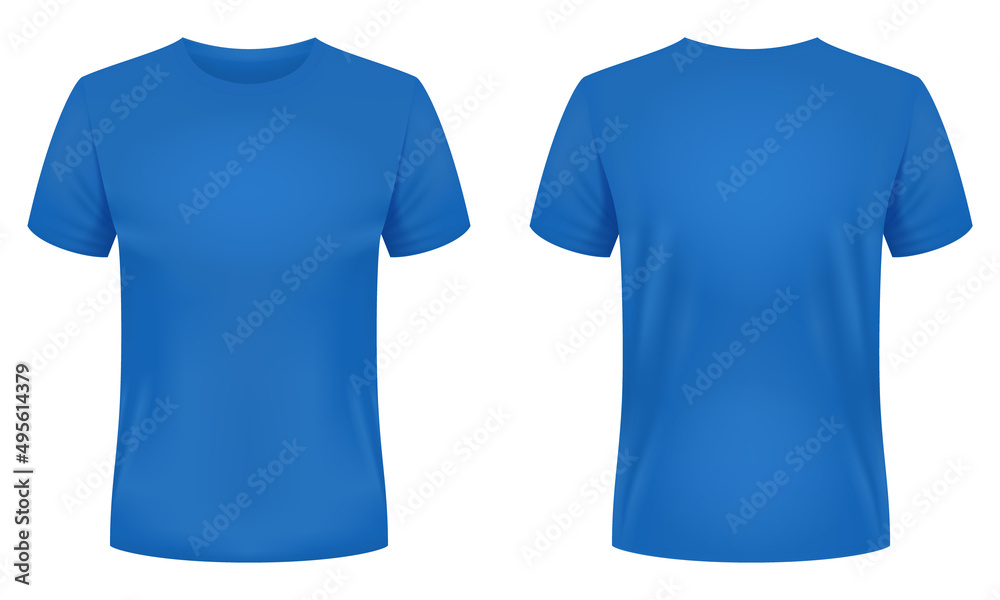Blank blue t-shirt template. Front and back views. Vector illustration ...