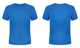 Blank blue t-shirt template. Front and back views. Vector illustration.