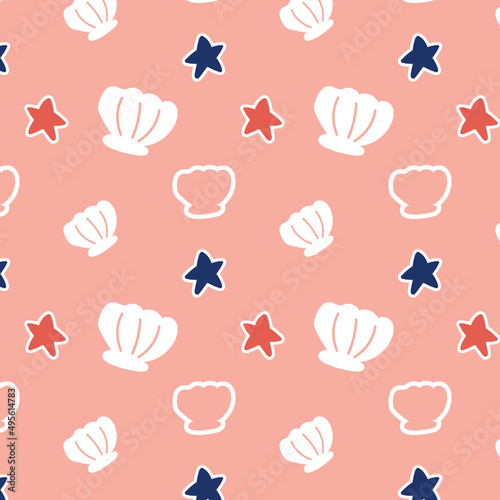 seamless pattern with fish and shells