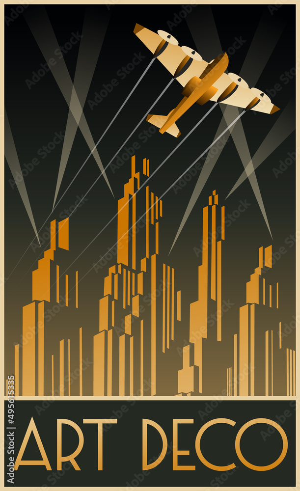 Art Deco Streamline Poster 1920s 1930s Style Retro Futurism City Art 