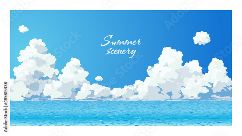 夏の雲と海の背景素材
