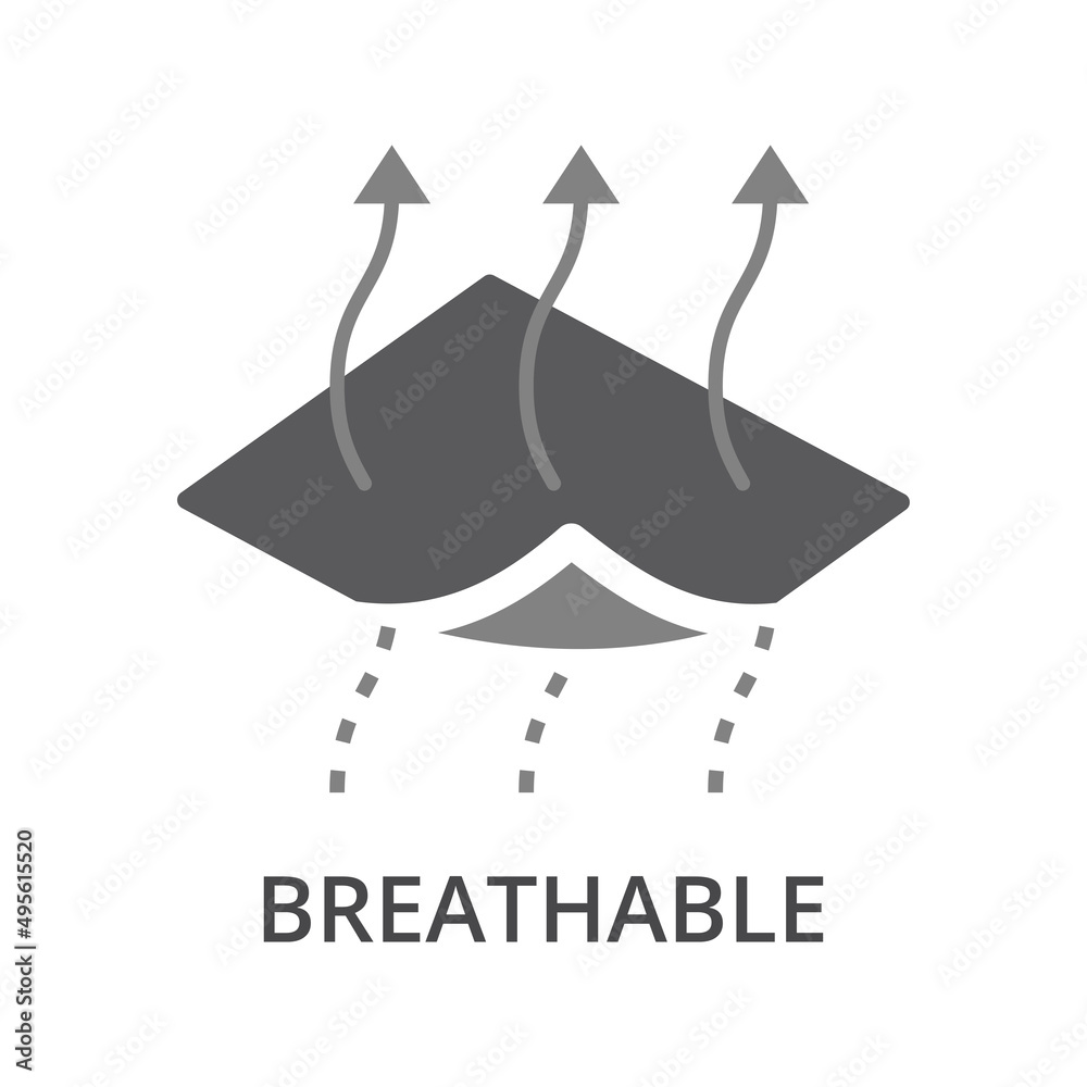 Breathable fabric material feature vector icon. Fabrics membrane features  label symbol. Stock Vector