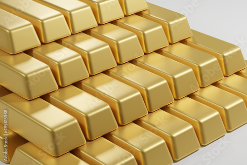 Gold bars and Financial concept On Grey Background 3d rendering