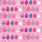 Vector Pink Party Foods and Drinks background pattern