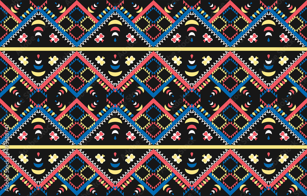 Colorful floral Pattern blue Pink aztec ethnic style. Aztec style. Mosaic on the tile.  African Moroccan pattern. Ethnic carpet. Ethnic pattern. Native design.