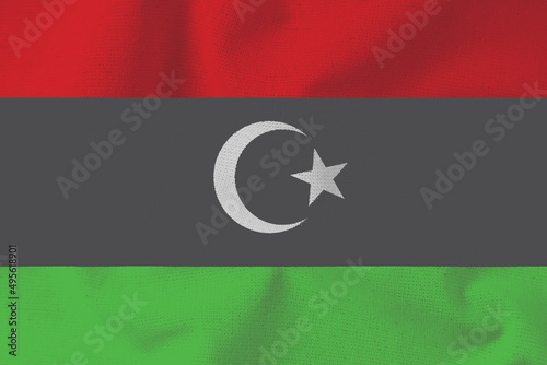 New Libya 3D waving flag illustration. Texture can be used as background.