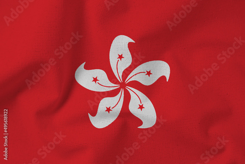 Hong Kong 3D waving flag illustration. Texture can be used as background.