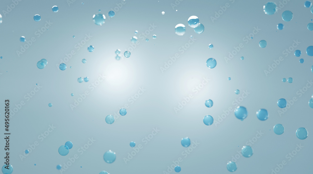 water drops on blue, water 3d background.