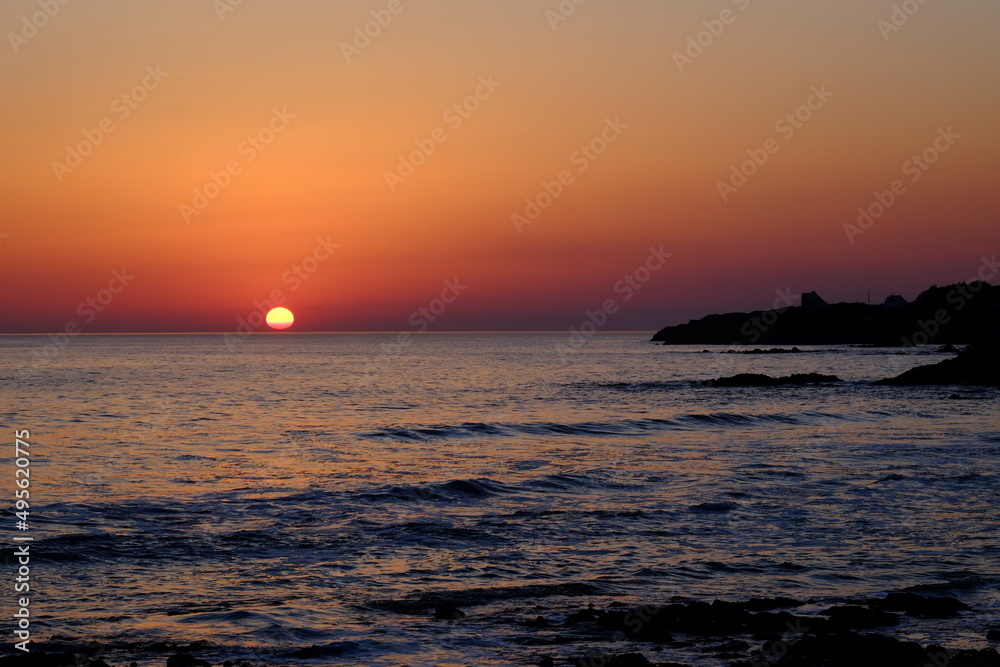 The sunset on the Atlantic coast. Batz-sur-mer, France, march 2022.