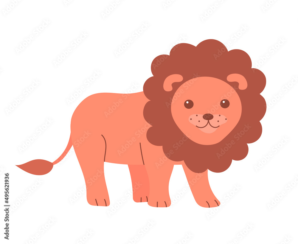 Cute lion on safari. King of beasts. Animal of Africa. Cartoon baby illustration isolated on a white background Cute lion on safari. King of beasts. Animal of Africa. Cartoon baby illustration isolated on a white background