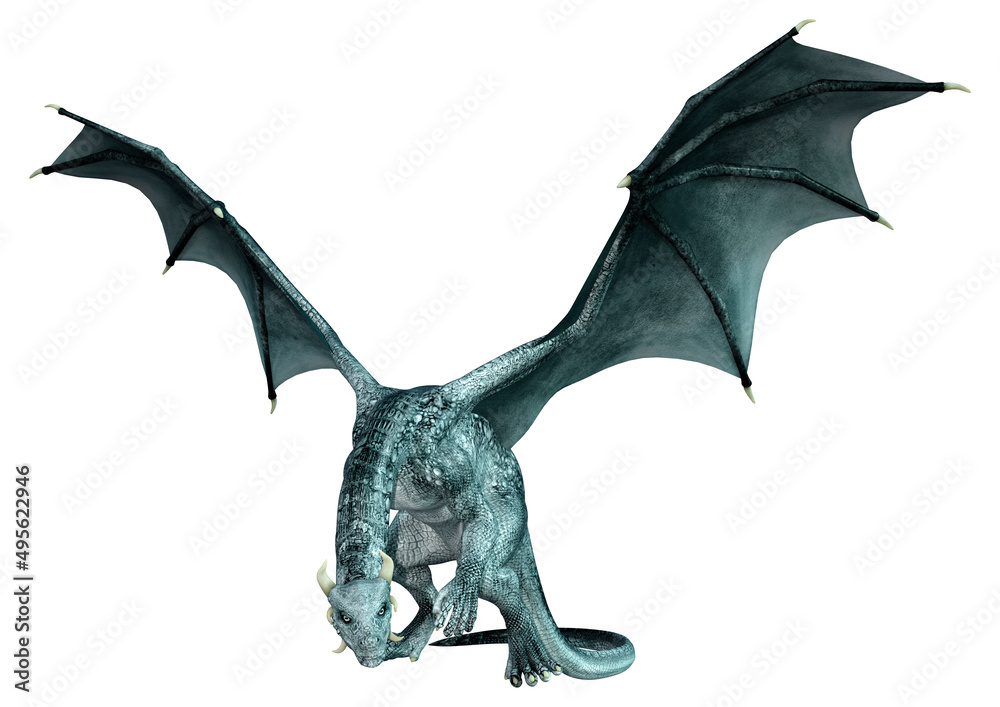 Fototapeta premium 3D Rendering Fairy Tale Dragon on White