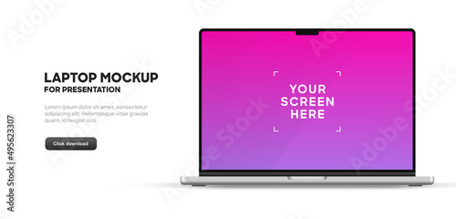 Modern laptop mockup front view, isolated on white background. Notebook mockup for ui ux app and website presentation Stock Vector illustration.