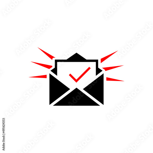 Envelope with confirmed document icon isolated on white background