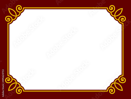 Vector burgundy maroon and yellow frame with empty space for text. Horizontal sign, card, plaque, signboard, sticker or label