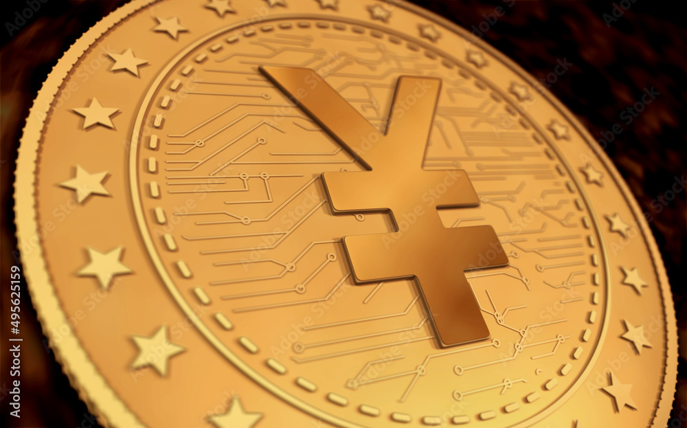 Japanese Yen symbol golden coin 3d illustration