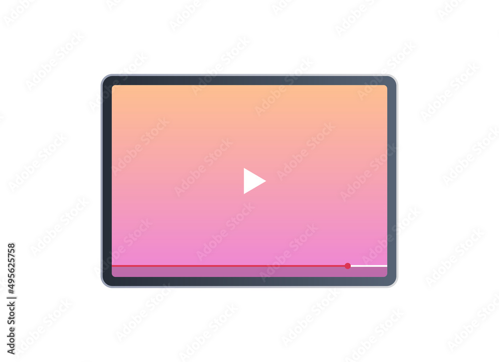 Responsive design play button and video interface on smart devices flat illustration. Responsive design play button and video interface on smart devices flat illustration.