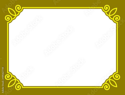 Golden yellow vector border frame with white space for your photo or text. Beautiful rectangular horizontal sign, card, plaque, signboard, sticker or label