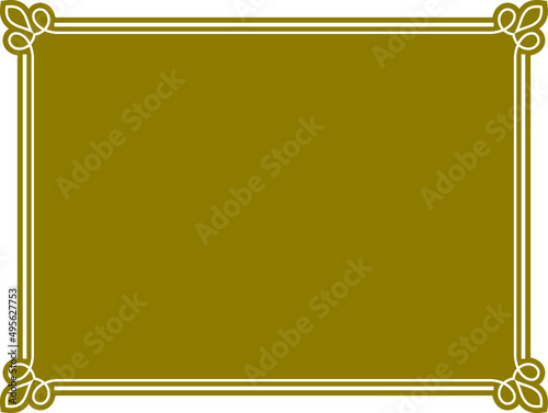 Golden yellow vector shape with border frame isolated on white background. Beautiful rectangular horizontal sign, card, plaque, signboard, sticker or label