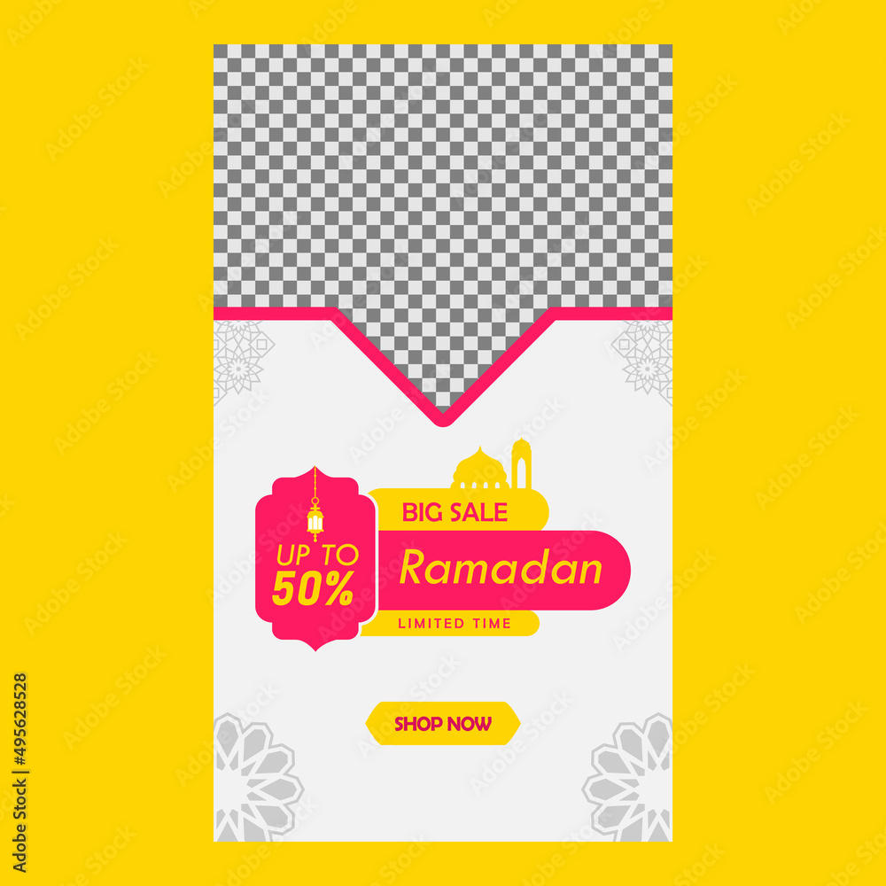 Ramadan sale social media stories banner promotion template with empty placeholder photos